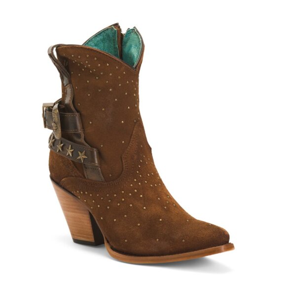 CORRAL BOOTS Brown Made In Mexico Suede Studded Ankle Pointed Toe Western Boots - Picture 1 of 2